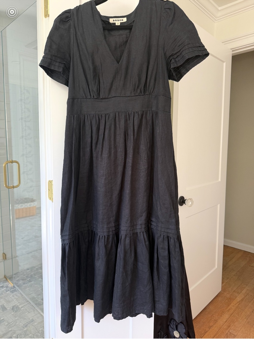 Boden Black V-Neck Tiered linen dress